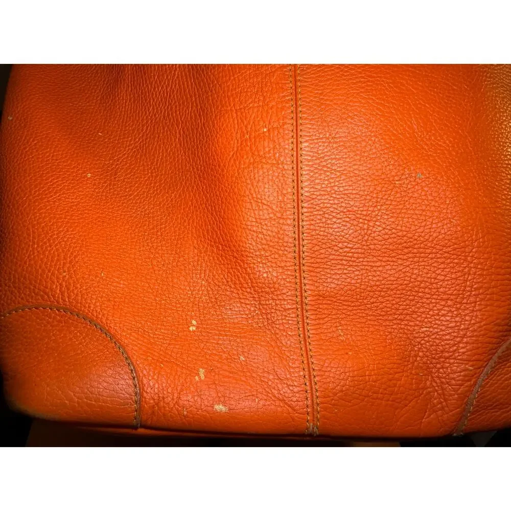Crate & Barrel Orange Pebbled Leather Tote Shoulder Bag Large Shopper Purse